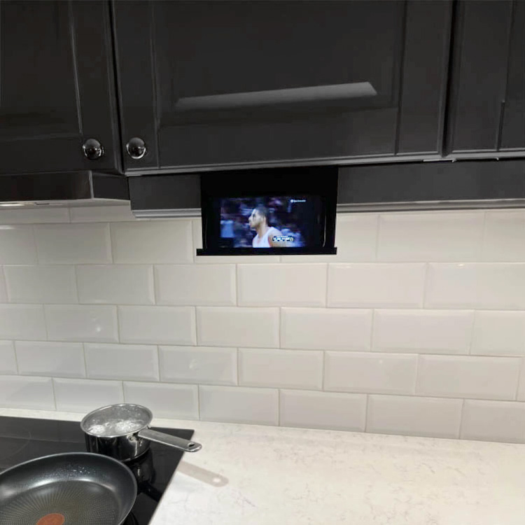 Mobile phone holder for kitchen cabinets