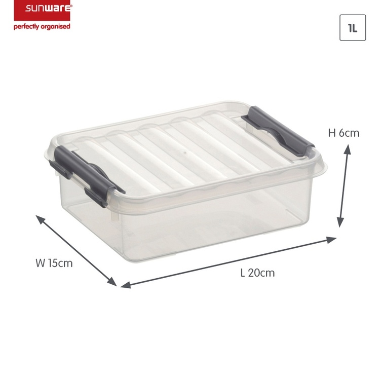 Box, 1L, Q-LINE SMALL BOX, 20 x 15 x H 6 cm, Clear / Silver Grey