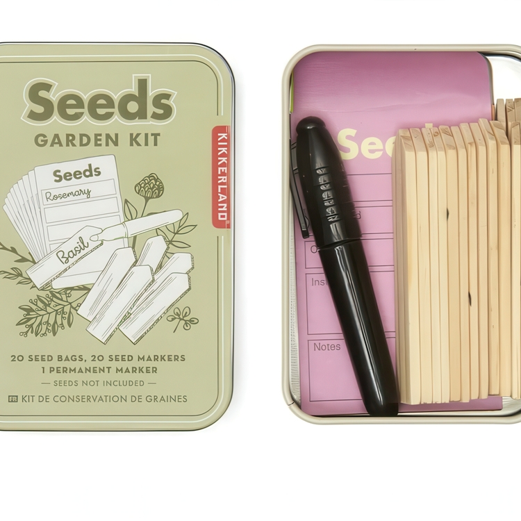 Seed Keeping Bags & Plant Labels, SEEDS GARDEN TIN, Kikkerland, 7 x 10 cm, Green