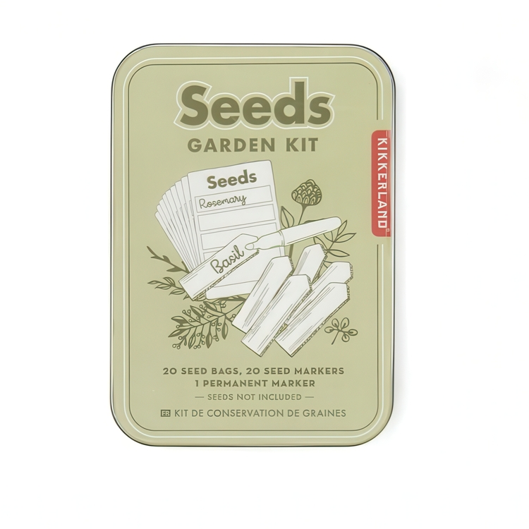 Seed Keeping Bags & Plant Labels, SEEDS GARDEN TIN, Kikkerland, 7 x 10 cm, Green