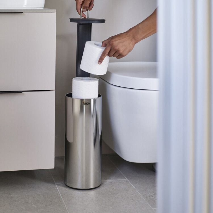 Toilet paper reserve canister, EASYSTORE LUXE, Joseph Joseph, Ø 15,6 x H 41,4 cm, Stainless Steel
