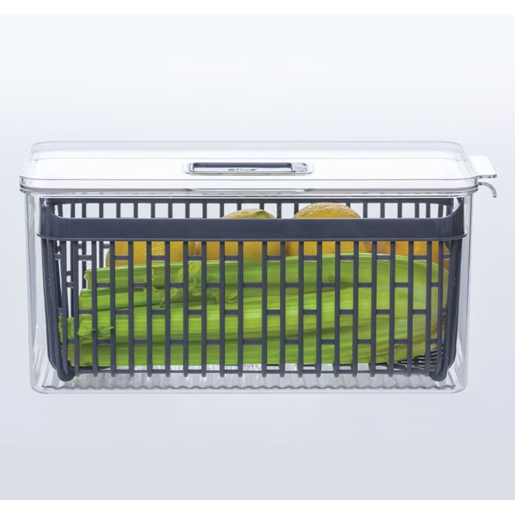 Food Storage, with 2 baskets, STAY FRESH FRIDGE BIN, 32,5 x 16,4 x H 15 cm, Clear / Grey