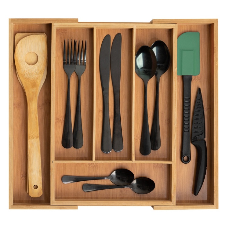 Cutlery Tray in Bamboo, Expandable, RANGE-COUVERTS, 35 x 25~39,2 x H 4,5 cm, Nature