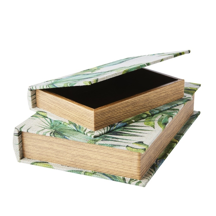 Secret Storage Book, GREEN GARDEN, SMALL, 20 x 14 x H3 cm, Grey / Green