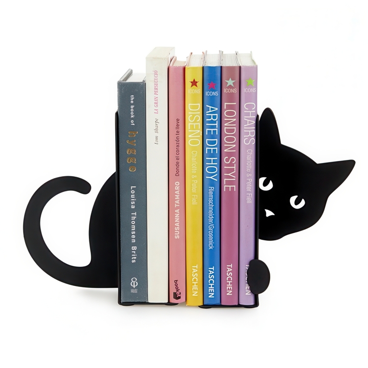 Bookends in metal, 2 units, HIDDEN CAT, 10 x13,5 x H 16 cm, Black