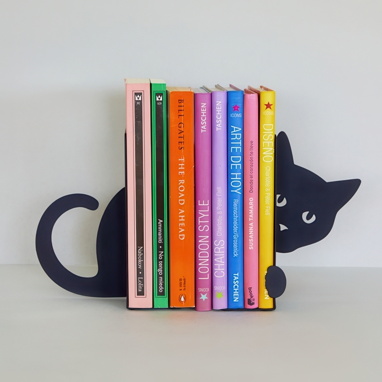 Bookends in metal, 2 units, HIDDEN CAT, 10 x13,5 x H 16 cm, Black