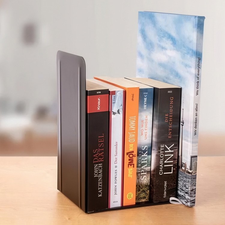 Metal bookends, Set of 2, HIGH, 13 x 14 x H 24 cm, Black