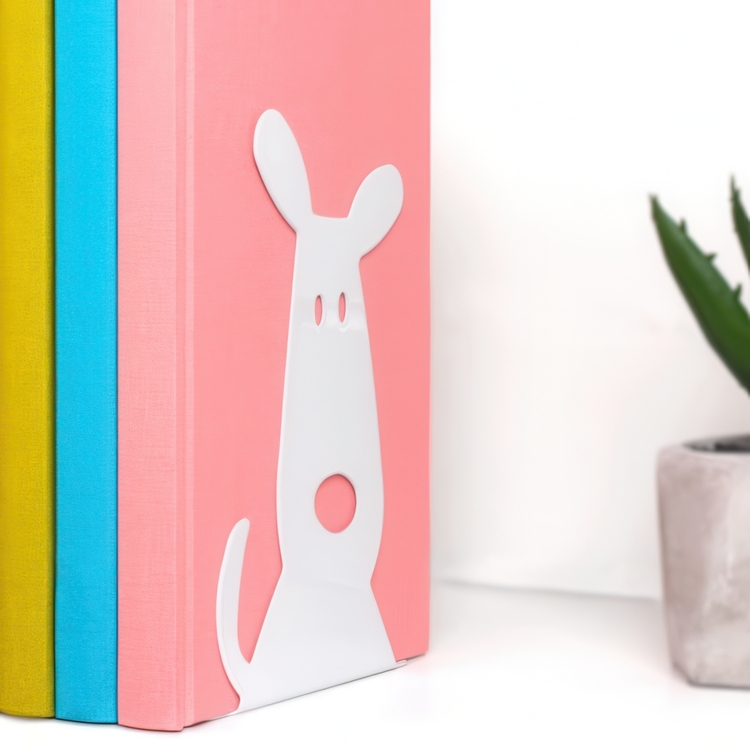 Bookends in metal, Set of 2, WHITE DOGS, 12 x 12,5 x H 17 cm, White