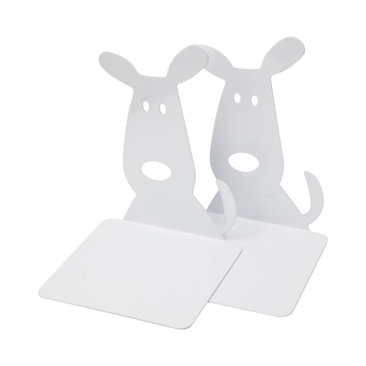 Bookends in metal, Set of 2, WHITE DOGS, 12 x 12,5 x H 17 cm, White