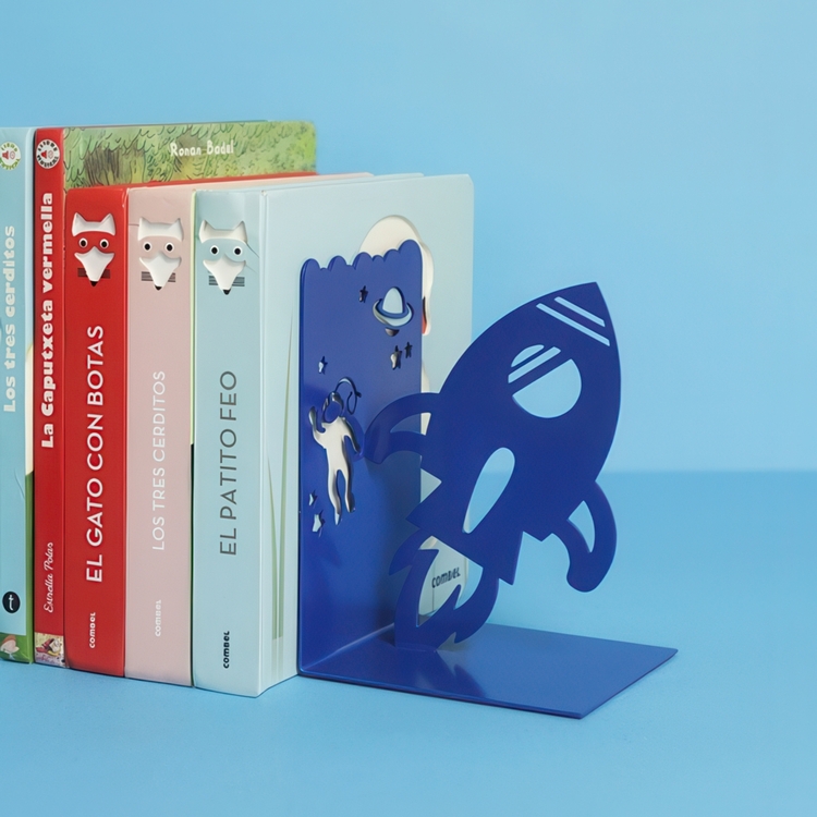 Bookend in metal, SPACE WALK, 11 x 10 x H 16 cm, Blue