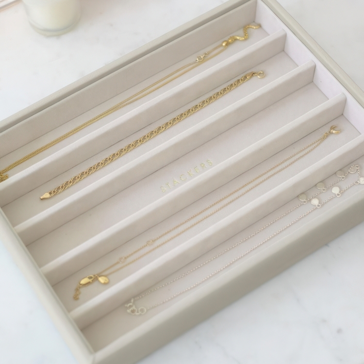 Tray for Necklaces, 5 Compartments, CLASSIC STACKERS, 25 x 18 x H 3,7 cm, Oatmeal