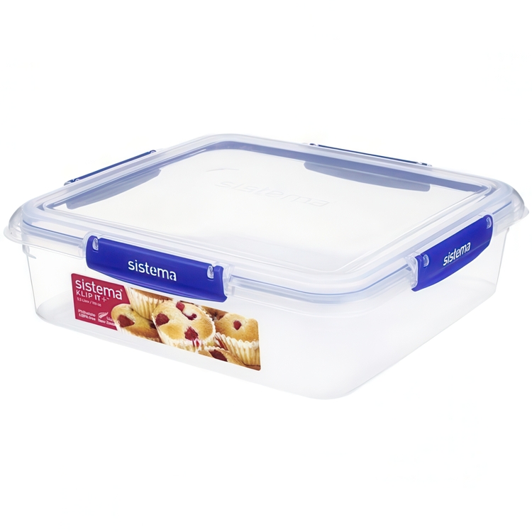 Bakery box, 3,5 L, KLIP IT PLUS, 27 x 26 x H 8 cm, Clear / Blue