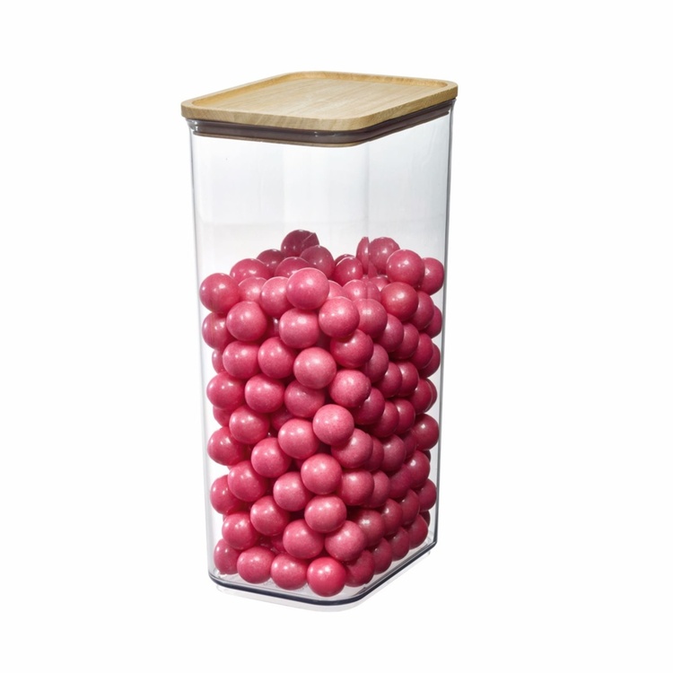 Container for Dry Food, 4 L, PANSINO RPET XL CANISTER, 16 x 12 x H 30,5 cm , Transparent / Wood