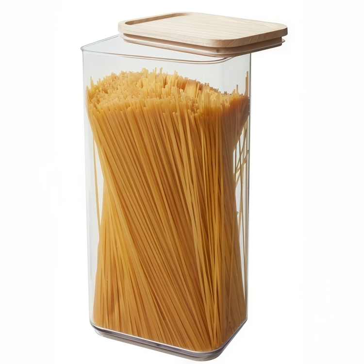 Container for Dry Food, 4 L, PANSINO RPET XL CANISTER, 16 x 12 x H 30,5 cm , Transparent / Wood