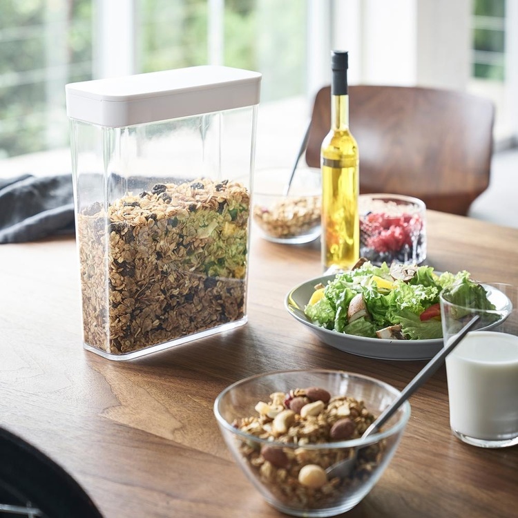 Container for Dry Food, Airtight, 2,3L, TOWER, 19 x 8,5 x H 24,5 cm, Yamazaki, Clear / White