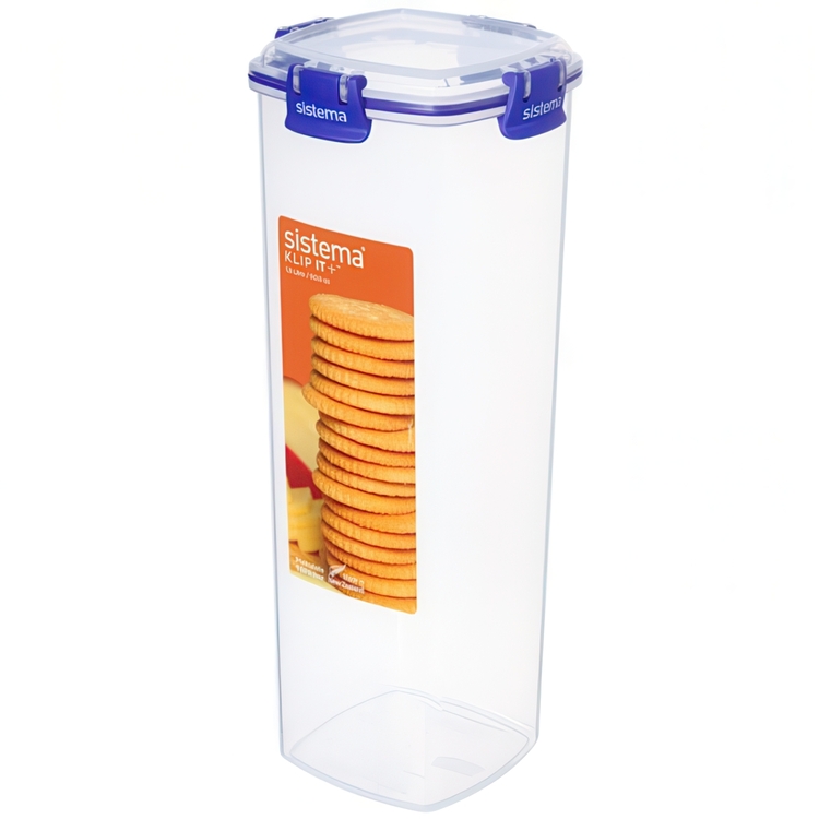 Canister high, 1,8 l, KLIP IT PLUS CRACKER, 11 x 11 x H 28 cm, Clear / Blue