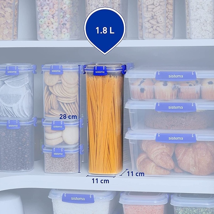 Canister high, 1,8 l, KLIP IT PLUS CRACKER, 11 x 11 x H 28 cm, Clear / Blue