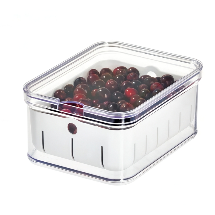 Bin with lid and colander, CRISP BERRY BIN, 16,5 x 21,6 x H 9,5 cm, Transparent / White