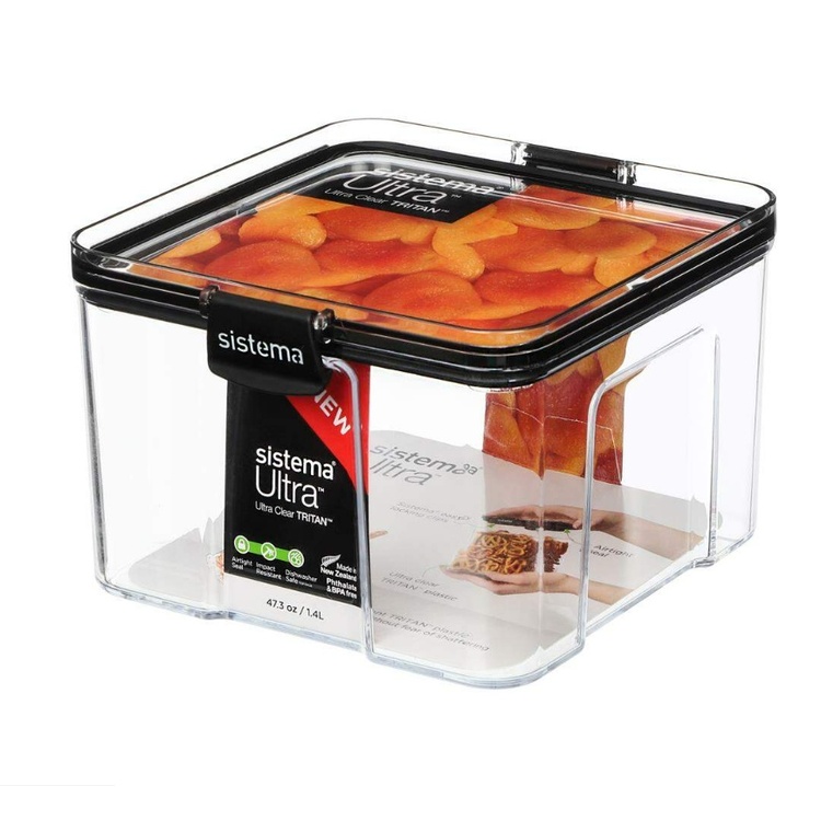 Canister, 1,4L, TRITAN ULTRA LARGE SQUARE, Clear / Black