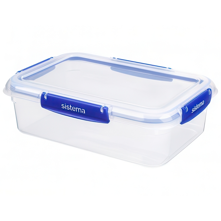 Food box, 2,2 L, KLIP IT PLUS RECTANGLE, 25,5 x 17,5 x H 8 cm, Clear / Blue