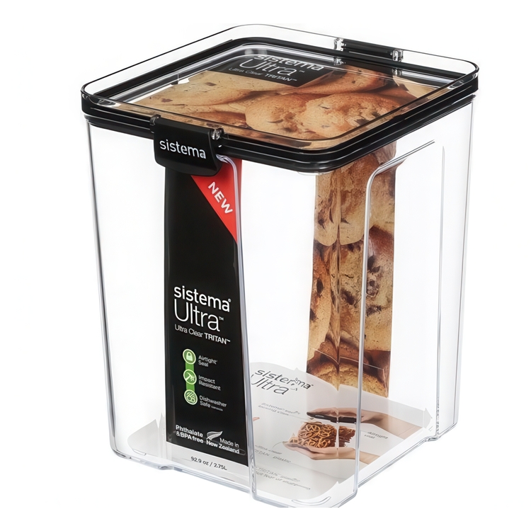Canister, 2,75L, TRITAN ULTRA LARGE SQUARE, Clear / Black