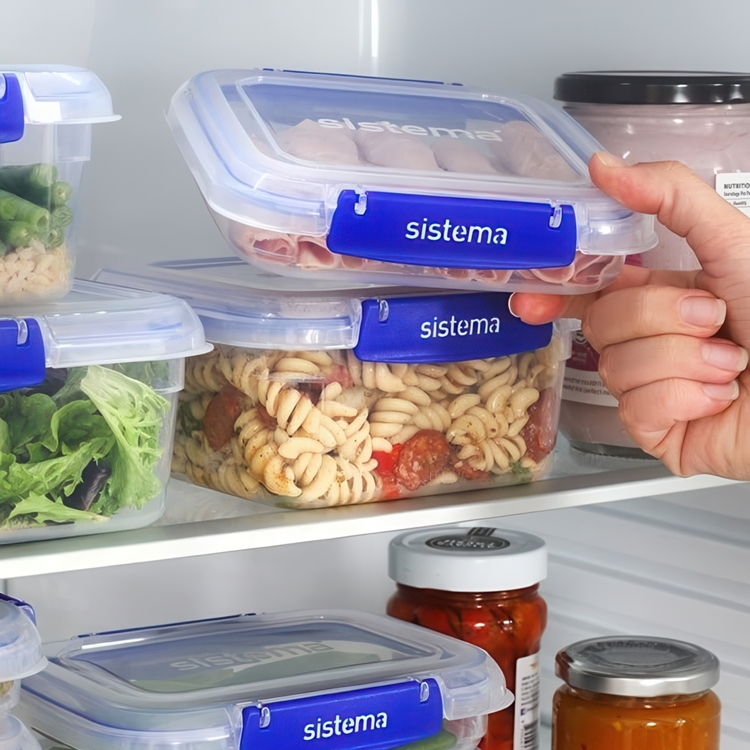 Food box, 450 ml, KLIP IT PLUS RECTANGLE, 18 x 13 x H 4 cm, Transparent / Blue