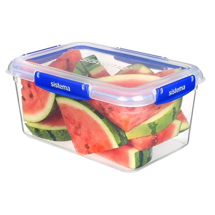 Food box, Large,3,35L, KLIP IT PLUS RECTANGLE, 25,5 x 17,5 x H 12 cm, Clear / Blue