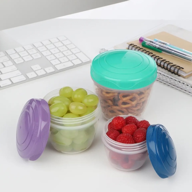 Containers for snack, Set of 3, SISTEMA SNACK AND NEST, Purple / Mint / Blue