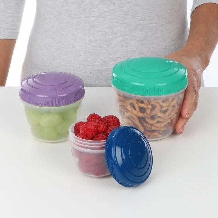 Containers for snack, Set of 3, SISTEMA SNACK AND NEST, Purple / Mint / Blue
