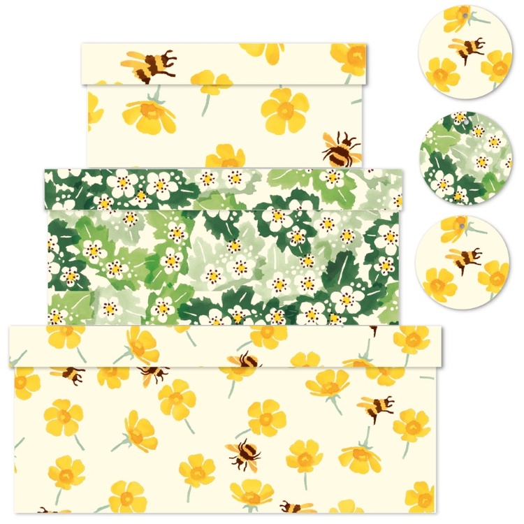 Boxes, nest of 3, BUTTERCUPS & BEES, Yellow / Green