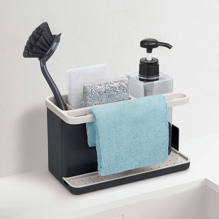 Sink organiser with soap dispenser, PARA EL FREGADERO, 23,5 x 11,5 x 22,5 cm, White / Grey
