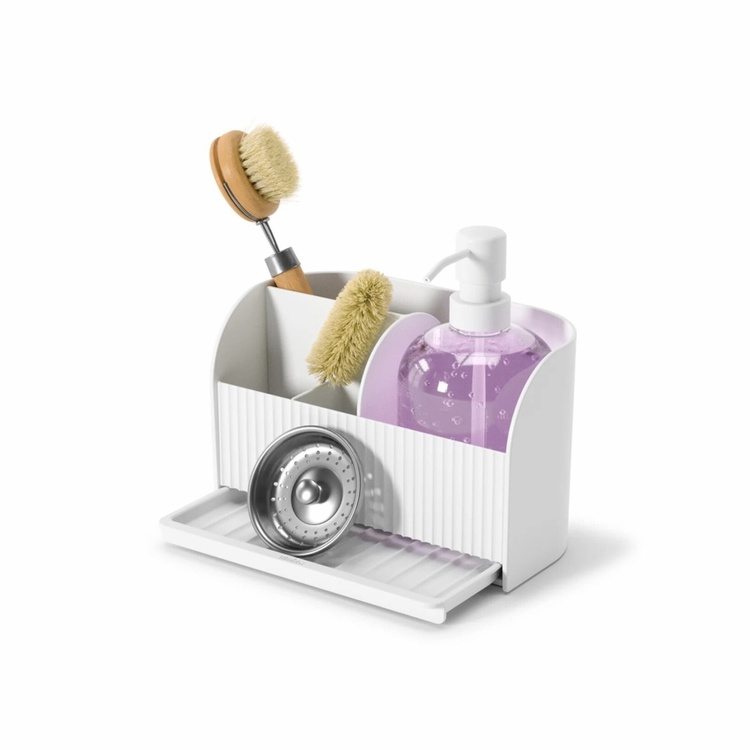 Sink organiser with soap dispenser, UMBRA SLING SINK CADDY, 17 x 21 x H 18 cm, White 