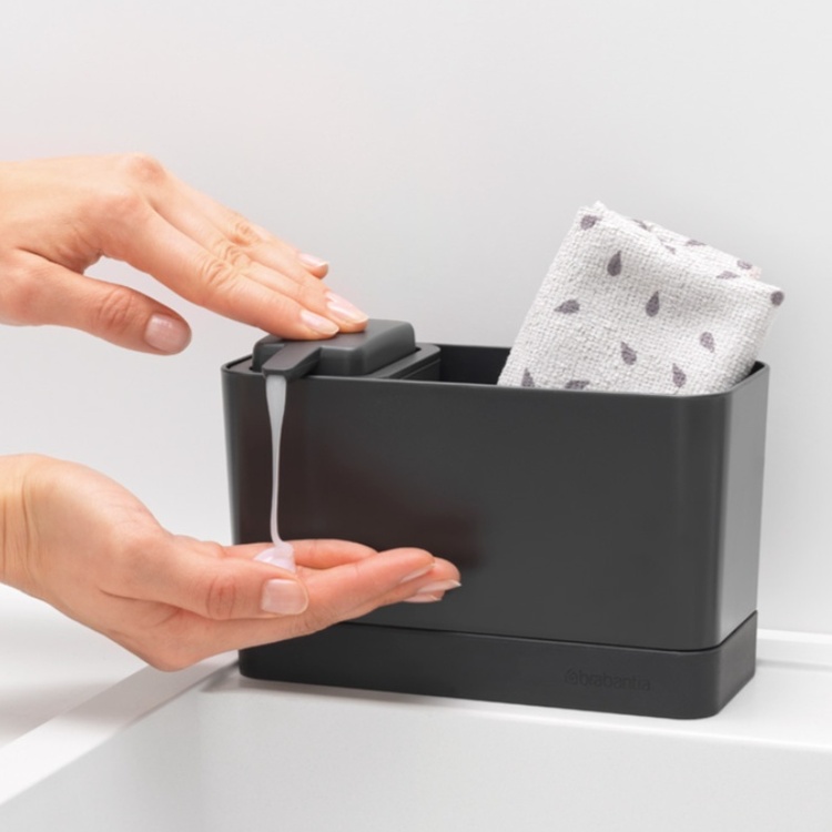 Sink tidy with Soap Dispenser, SINK ORGANISER SET, 8,5 x 19 x H 11,5 cm, Brabantia, Dark Grey