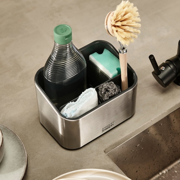 Sink tidy, SURFACE STAINLESS STEEL, 17,5 x 12 x H 12 cm, Joseph Joseph, Silver 