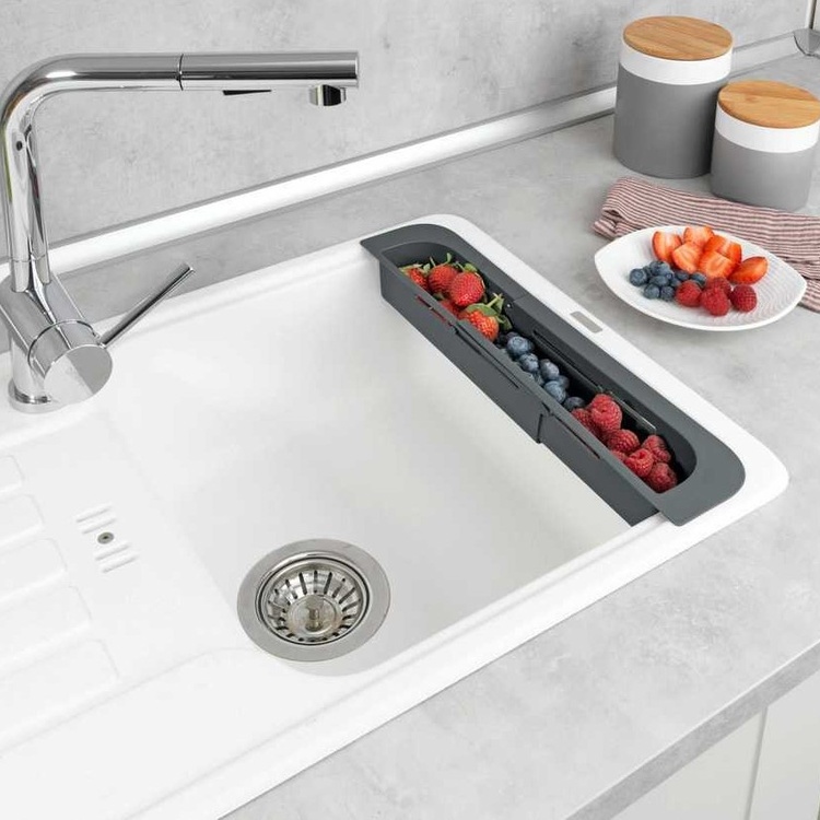 Sink Caddy , Over Sink, FINO, 35,5 ~ 49,4 x 8,5 x H 5,5 cm, Dark Grey