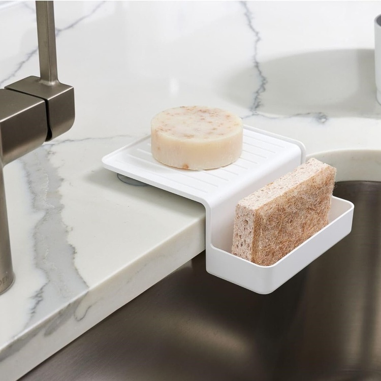 Sponge Holder, ID RPET DOUBLE SUCTION SINK CADDY, 13 x 16,2 x H 6,4 cm, White