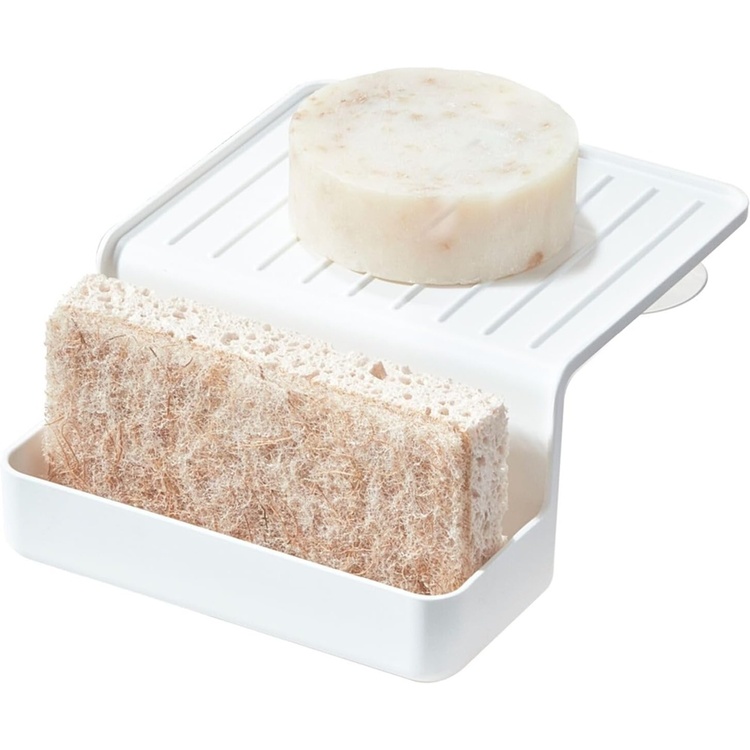 Sponge Holder, ID RPET DOUBLE SUCTION SINK CADDY, 13 x 16,2 x H 6,4 cm, White