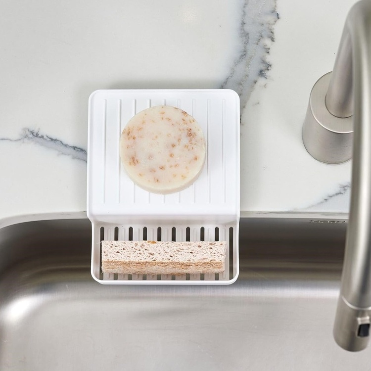 Sponge Holder, ID RPET DOUBLE SUCTION SINK CADDY, 13 x 16,2 x H 6,4 cm, White