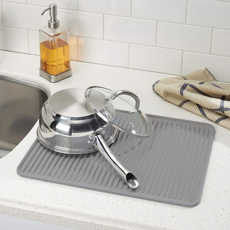 Draining Mat / Trivet, SILICONE , 31,5 x 40,5 cm, Grey