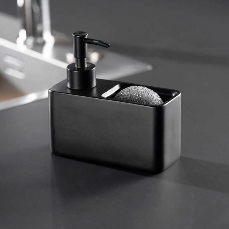 Dish-washing liquid pump with storage, RESA, 14,5 x 6 x H 14,3 cm, Black