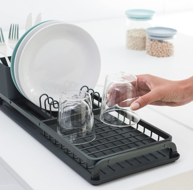 Dish Rack with cutlery basket, Extra Narrow, BRABANTIA COMPACT, 46,3 x 20 x H 12, 6 cm