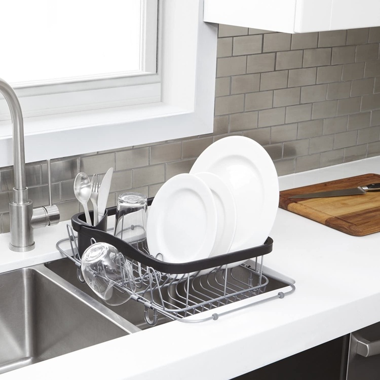 Dish Rack with extendable rails, SINKIN, MULTI-USE, 36,5 x 29 x H14 cm, Umbra, Black / silver