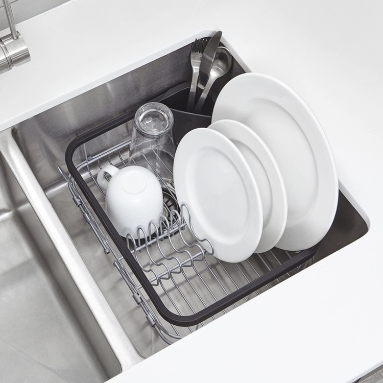 Dish Rack with extendable rails, SINKIN, MULTI-USE, 36,5 x 29 x H14 cm, Umbra, Black / silver