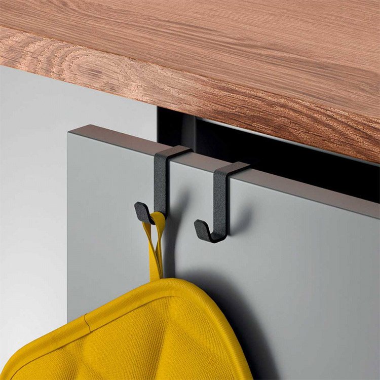 Double Hook in metal, Over cabinet door, GALILEO LAVA, Black