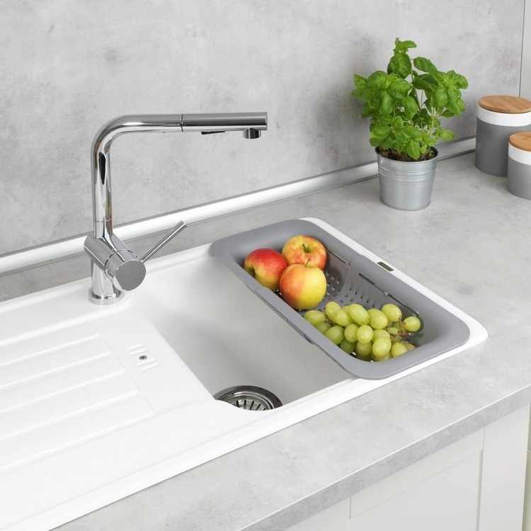 Colander , Over Sink, GREY COLANDER, 36,5 ~ 50 x 20 x H 7 cm, Light Grey