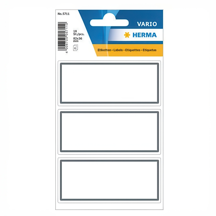 Labels, Self-adhesive, 18 psc, GREY FRAME MEDIUM, 82 x 36 mm, White / Grey