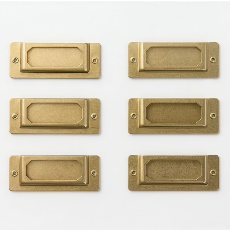 Label holders, Set of 6, TRC LABEL PLATES, 4,4 x H 1,8 cm, Brass