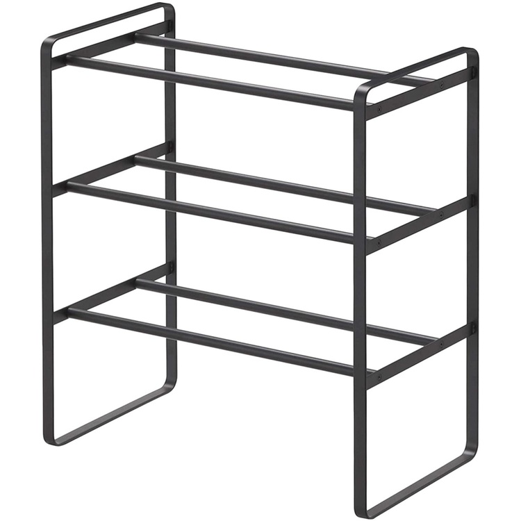 Expandable Shoe Rack in Metal, Stackable, FRAME 3-TIERED, Yamazaki, Black