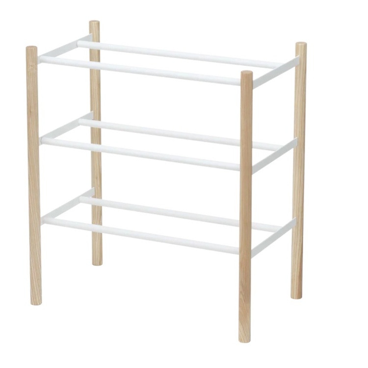 Expandable Shoe Rack, PLAIN 3-TIERED, Yamazaki, White / Nature