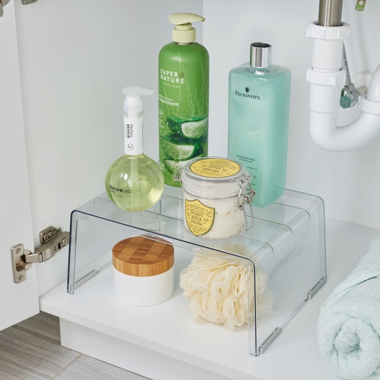 Extra shelf for cabinets, DEEP RISER, 34,2 x 25,4 x H 15,3 cm, Transparent